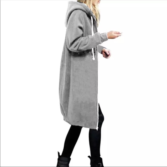 Sweaters - Grey Long Maxi Hoodie